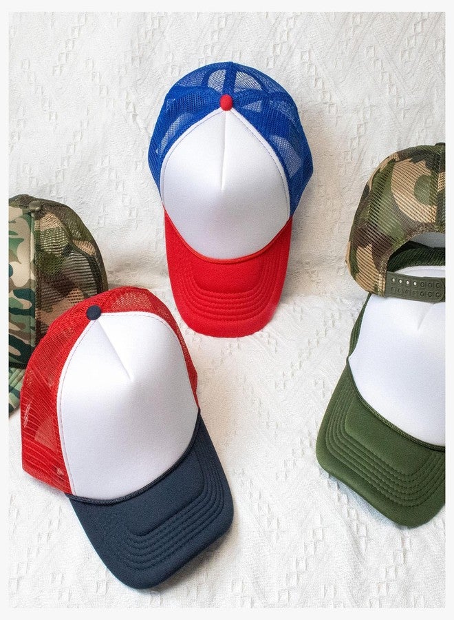 CHOK.LIDS Classic Foam Trucker Hat Summer Mesh Cap Solid Two Toned Blank Foamhead hat for Mens Womens Adjustable Strap Light Weight (White/Red/Navy) - Image 3